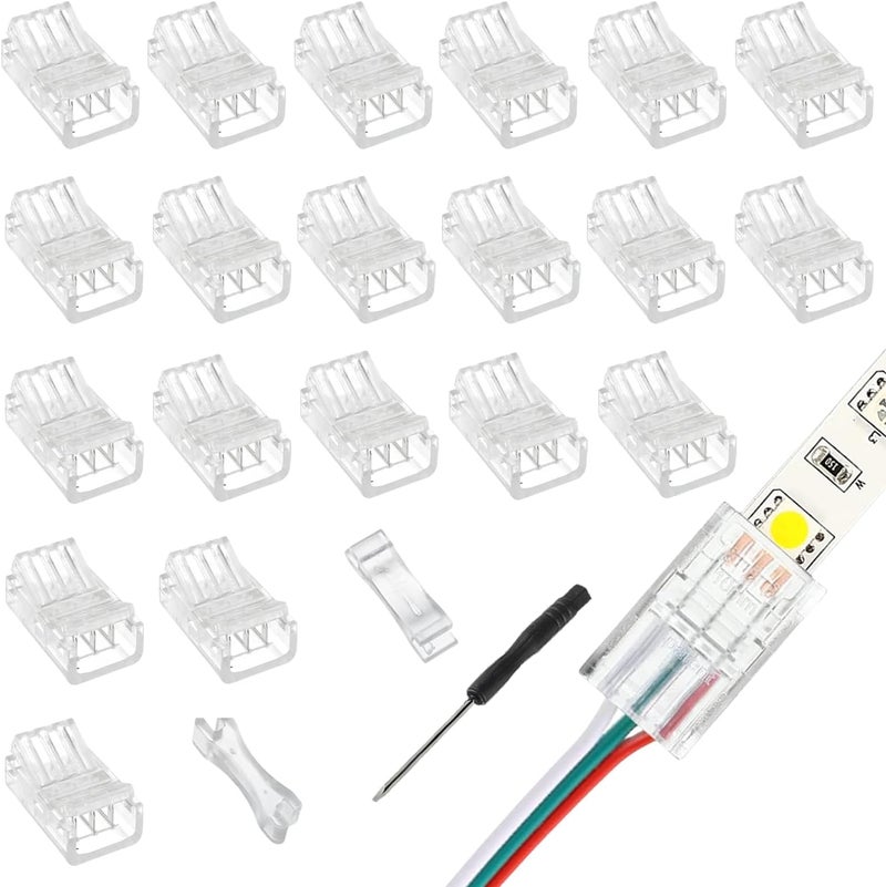 EPLZON 3 Pin 10 mm LED Strip Connector LED Light Connector Strip to Wire Quick Connector RGB Lights Adapter Clear Unwired Gapless Track Lighting Connector for 5050 LED RGB Strip Light(20pcs) - Image 1